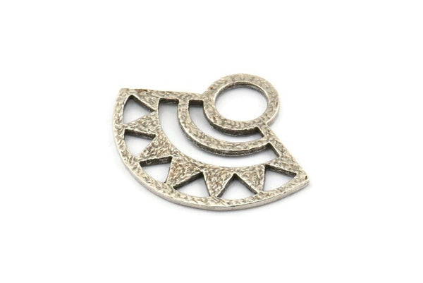 Silver Ethnic Charm, 2 Antique Silver Plated Brass Charms, Silver Pendants, Findings (32x26x1mm) E664