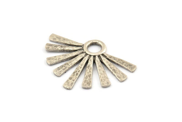 Silver Sun Pendant, Hammered Antique Silver Plated Brass Sun Pendant With 1 Loop (44x31x2mm) BS 1924