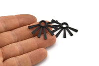 Black Sun Pendant, 2 Textured Oxidized Black Brass Pendants With 1 Loop (34x24x2.2mm) E208