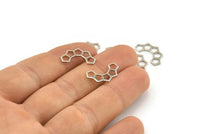 Silver Honeycomb Charm, 24 Silver Tone Brass Black Semi Honeycomb Charms (17x9.5x5x0.8mm) E049