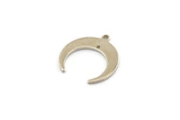 Silver Moon Charm, 12 Silver Tone Brass Crescent Moon Charms With 1 Hole And 1 Loop (18x19x7x1mm) E146