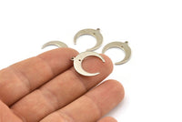 Silver Moon Charm, 12 Silver Tone Brass Crescent Moon Charms With 1 Hole And 1 Loop (18x19x7x1mm) E146