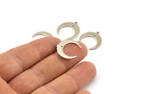 Silver Moon Charm, 12 Silver Tone Brass Crescent Moon Charms With 1 Hole And 1 Loop (18x19x7x1mm) E146