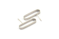 Silver Oval Earring, 4 Silver Tone Brass Oval Stud Earrings (25x3x7mm) D1561