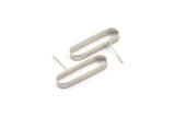 Silver Oval Earring, 4 Silver Tone Brass Oval Stud Earrings (25x3x7mm) D1561