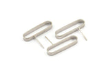 Silver Oval Earring, 4 Silver Tone Brass Oval Stud Earrings (25x3x7mm) D1561