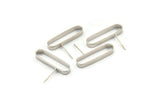 Silver Oval Earring, 4 Silver Tone Brass Oval Stud Earrings (25x3x7mm) D1561