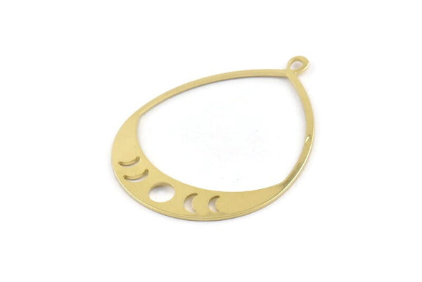 Brass Drop Charm, 4 Raw Brass Moon Phases Charms With 1 Loop, Pendants (49x36x0.80mm) M1007