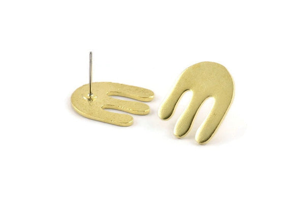 Brass Cactus Earring, 4 Raw Brass Cactus Stud Earrings (19x15mm) N1437