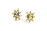 Brass Flower Earring, 4 Raw Brass Flower Stud Earrings - Pad Size 6mm (16mm) N1446