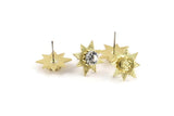 Brass Flower Earring, 4 Raw Brass Flower Stud Earrings - Pad Size 6mm (16mm) N1446