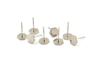 Silver Hexagon Earring, 8 Silver Tone Brass Hexagon Stud Earrings (8mm) D1460
