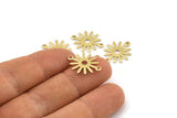 Brass Sun Charm, 50 Raw Brass Sun Connectors With 2 Loops, Findings (19x15x0.80mm) M01306