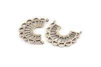 Silver Charm, 2 Antique Silver Plated Brass,  Semi Circle Charm, Silver Pendants With 2 Loops (30x24.5x1.1mm) E242
