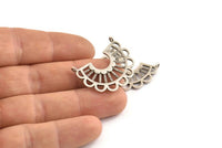 Silver Charm, 2 Antique Silver Plated Brass,  Semi Circle Charm, Silver Pendants With 2 Loops (30x24.5x1.1mm) E242