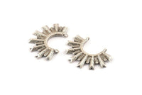 Silver Sun Charm, 2 Textured Antique Silver Plated Brass Sun Pendants With 2 Loops (34.5x24x2.2mm) E205 Q0527