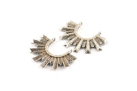 Silver Sun Charm, 2 Textured Antique Silver Plated Brass Sun Pendants With 2 Loops (34.5x24x2.2mm) E205 Q0527