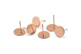 Rose Gold Round Earring, 4 Rose Gold Plated Brass Round Stud Earrings Findings (10x1mm) D861 A1232