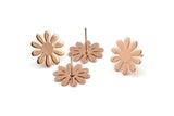 Rose Gold Flower Earring, 4 Rose Gold Plated Brass Flower Stud Earrings (15x0.80mm) A0964 A1328 Q1071