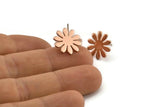 Rose Gold Flower Earring, 4 Rose Gold Plated Brass Flower Stud Earrings (15x0.80mm) A0964 A1328 Q1071