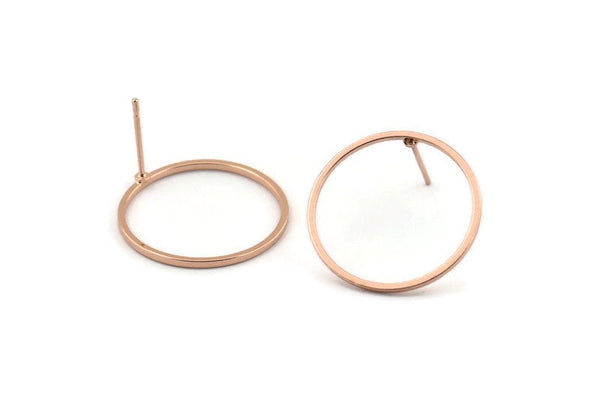 Rose Gold Circle Earring, 4 Rose Gold Plated Brass Circle Stud Earrings (22x1x1mm) BS 1093 A1455 Q0997