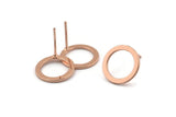 Rose Gold Circle Earring, 4 Rose Gold Plated Brass Circle Stud Earrings (14x0.90mm) D1581 A1382 Q1033