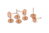 Rose Gold Hexagon Earring, 6 Rose Gold Plated Brass Hexagon Stud Earrings (8mm) D1460