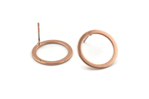 Rose Gold Circle Earring, 4 Rose Gold Plated Brass Circle Stud Earrings (18x0.90mm) D1481 A1425 H0515