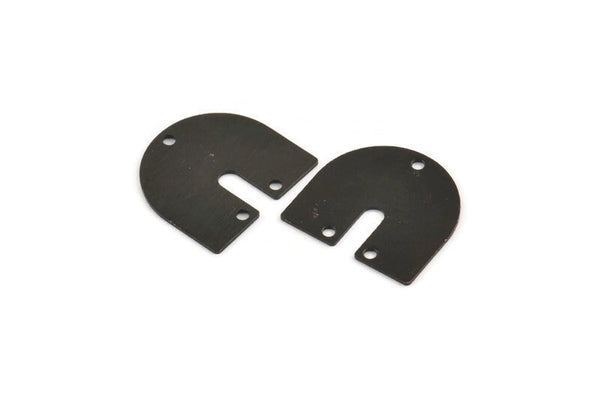 Black Geometric Charm, 12 Textured Oxidized Black Brass U Shaped Charms With 3 Holes (16x17x0.50mm) D0586