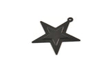 Black Star Charm, 10 Oxidized Black Brass Star Charms with 1 Loop (29x30mm) D0062