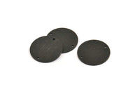 Black Round Tag, 4 Textured Oxidized Black Brass Round Stamping Blanks With 2 Holes (21x1mm) D0760