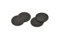 Black Round Tag, 4 Textured Oxidized Black Brass Round Stamping Blanks With 2 Holes (21x1mm) D0760