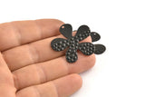 Black Flower Charm, 6 Oxidized Black Brass Leaf Charms With 1 Hole (32x30x0.70mm) D1115