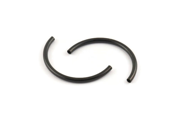 Black Noodle Tubes, 6 Oxidized Black Brass Semi Circle Curved Tube Beads (3x45mm) D0262 H0896