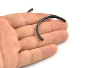 Black Noodle Tubes, 6 Oxidized Black Brass Semi Circle Curved Tube Beads (3x45mm) D0262 H0896