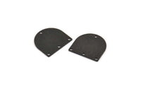 D Shaped Charm, 12 Textured Oxidized Black Brass D Shaped Connectors With 4 Holes (16x17x0.60mm) D926