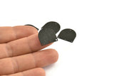 D Shaped Charm, 12 Textured Oxidized Black Brass D Shaped Connectors With 4 Holes (16x17x0.60mm) D926