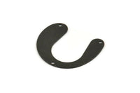 Black Geometric Charm, 6 Textured Oxidized Black Brass U Shaped Pendants With 3 Holes (24x30x0.60mm) D925