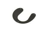Black Geometric Charm, 6 Textured Oxidized Black Brass U Shaped Pendants With 3 Holes (24x30x0.60mm) D925