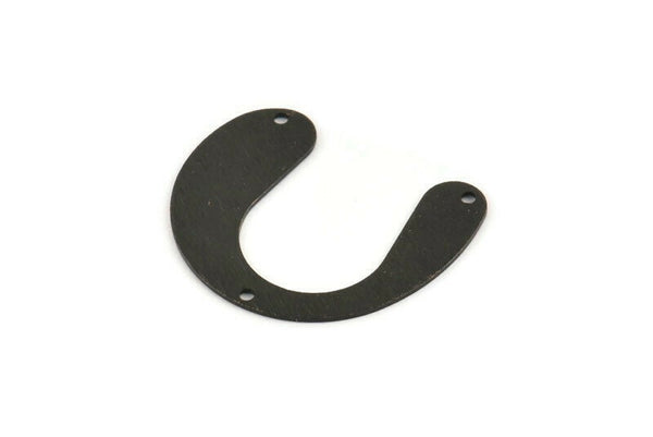 Black Geometric Charm, 6 Textured Oxidized Black Brass U Shaped Pendants With 3 Holes (24x30x0.60mm) D925