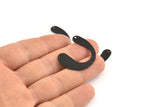 Black Geometric Charm, 6 Textured Oxidized Black Brass U Shaped Pendants With 3 Holes (24x30x0.60mm) D925