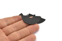 Semi Circle Charm, 4 Oxidized Black Brass Textured Semi Circle Charm Pendants With 2 Holes (35x20x0.80mm) D922