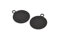 Black Round Tag, 4 Oxidized Black Brass Round Stamping Blanks With 1 Loop, Pendants, Findings (30x25x0,80mm) D0705