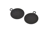 Black Round Tag, 4 Oxidized Black Brass Round Stamping Blanks With 1 Loop, Pendants, Findings (30x25x0,80mm) D0705