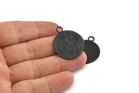 Black Round Tag, 4 Oxidized Black Brass Round Stamping Blanks With 1 Loop, Pendants, Findings (30x25x0,80mm) D0705