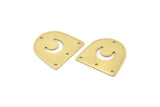 Gold Moon Charm, 6 Gold Plated Brass D Shape Charms With 4 Holes (16x17x0.50mm) M1067