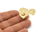Gold Moon Charm, 6 Gold Plated Brass D Shape Charms With 4 Holes (16x17x0.50mm) M1067