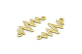 Gold Heart Rhythm Connector, 6 Gold Plated Brass Heart Rhythm Shaped Connectors With 2 Loops (22x10.5x0.75mm) E072