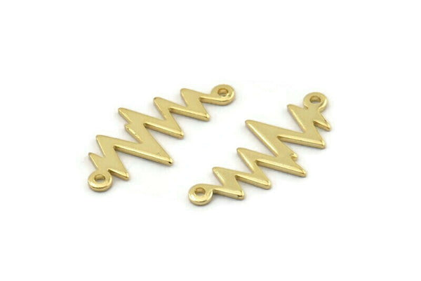Gold Heart Rhythm Connector, 6 Gold Plated Brass Heart Rhythm Shaped Connectors With 2 Loops (22x10.5x0.75mm) E072