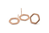 Rose Gold Hexagon Earring, 4 Rose Gold Plated Brass Hexagon Stud Earrings (14x2x1mm) D0082 A1151 Q1024